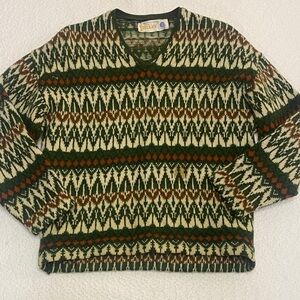 Hans Heitsch Vintage Ski Sweater with Green and Orange Pattern